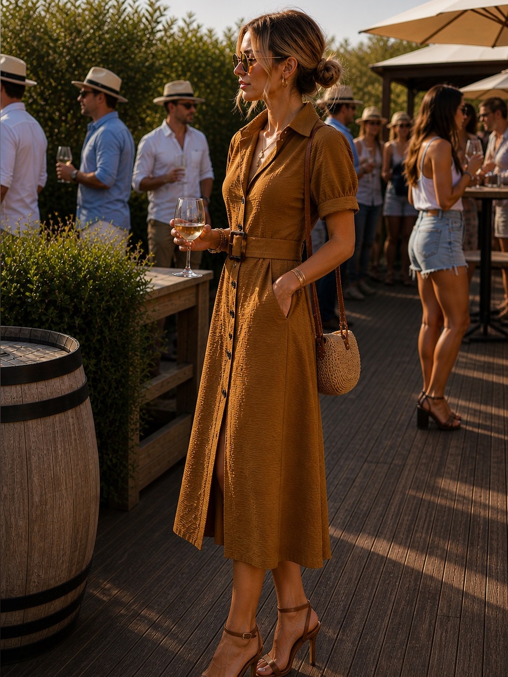 Monteau Brown Button-Front Midi Dress - Picture 1 of 9